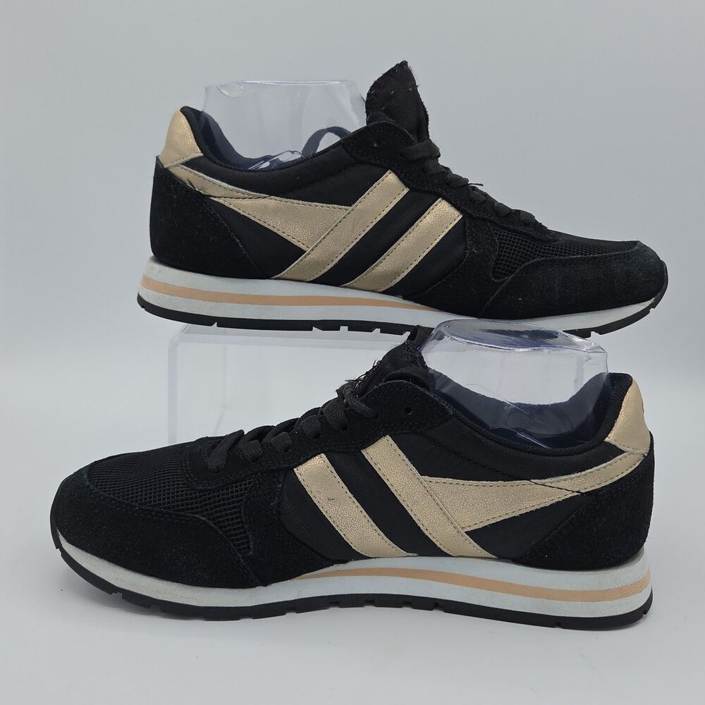 Gola Daytona Mirror Womens Black Gold Sneakers Retro Running Shoes Size 8 - Picture 2 of 8